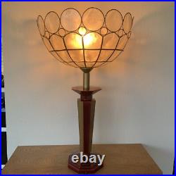 Lampe Vintage Le Dauphin Céramique Bordeau Et Or Et Abat Jour Nacre Art Deco
