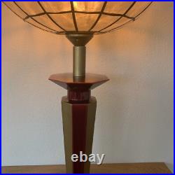 Lampe Vintage Le Dauphin Céramique Bordeau Et Or Et Abat Jour Nacre Art Deco