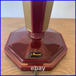 Lampe Vintage Le Dauphin Céramique Bordeau Et Or Et Abat Jour Nacre Art Deco