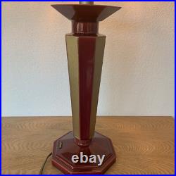 Lampe Vintage Le Dauphin Céramique Bordeau Et Or Et Abat Jour Nacre Art Deco