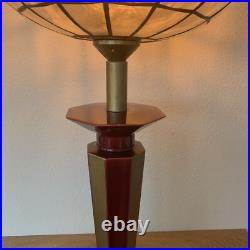 Lampe Vintage Le Dauphin Céramique Bordeau Et Or Et Abat Jour Nacre Art Deco