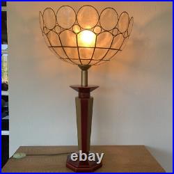 Lampe Vintage Le Dauphin Céramique Bordeau Et Or Et Abat Jour Nacre Art Deco