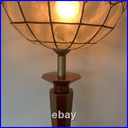 Lampe Vintage Le Dauphin Céramique Bordeau Et Or Et Abat Jour Nacre Art Deco