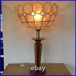 Lampe Vintage Le Dauphin Céramique Bordeau Et Or Et Abat Jour Nacre Art Deco