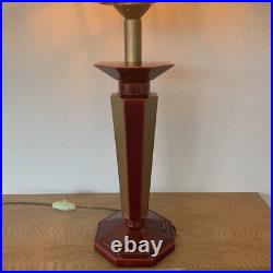 Lampe Vintage Le Dauphin Céramique Bordeau Et Or Et Abat Jour Nacre Art Deco