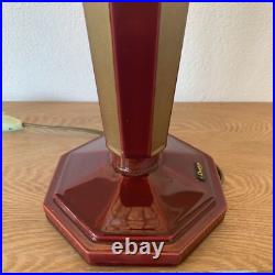 Lampe Vintage Le Dauphin Céramique Bordeau Et Or Et Abat Jour Nacre Art Deco