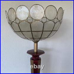 Lampe Vintage Le Dauphin Céramique Bordeau Et Or Et Abat Jour Nacre Art Deco