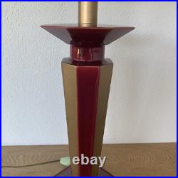 Lampe Vintage Le Dauphin Céramique Bordeau Et Or Et Abat Jour Nacre Art Deco