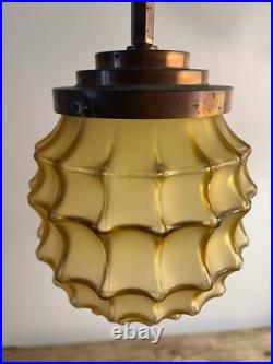 Lampe à suspension Art Déco en verre et cuivre Longueur 45 diametre 24