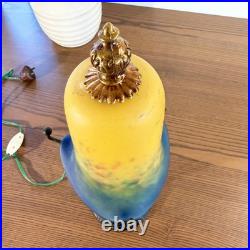 Lampe ancienne Art Déco tulipe verre marmoréen polychrome pied fer forgé