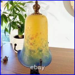 Lampe ancienne Art Déco tulipe verre marmoréen polychrome pied fer forgé