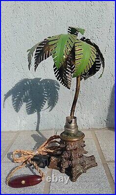 Lampe ancienne PALMIER PALM en bronze, hauteur = 30 cm