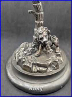 Lampe ancienne régule lion Art Nouveau vers 1900 pied animalier naturaliste déco