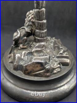 Lampe ancienne régule lion Art Nouveau vers 1900 pied animalier naturaliste déco