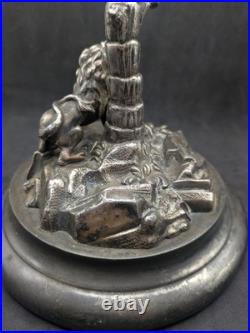 Lampe ancienne régule lion Art Nouveau vers 1900 pied animalier naturaliste déco