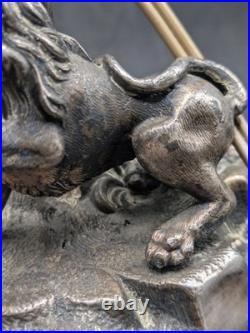 Lampe ancienne régule lion Art Nouveau vers 1900 pied animalier naturaliste déco