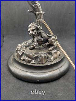 Lampe ancienne régule lion Art Nouveau vers 1900 pied animalier naturaliste déco
