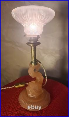Lampe art deco1920 a 40 verre moulé rose tres belle tulipe 28x19 elec ok, envoi