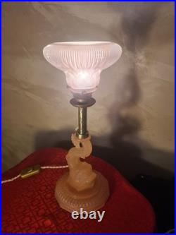 Lampe art deco1920 a 40 verre moulé rose tres belle tulipe 28x19 elec ok, envoi