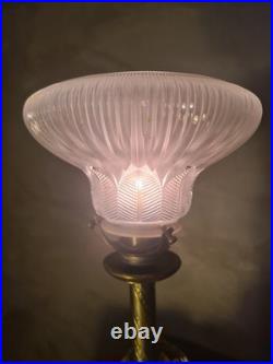 Lampe art deco1920 a 40 verre moulé rose tres belle tulipe 28x19 elec ok, envoi