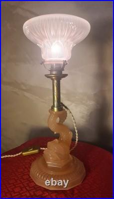 Lampe art deco1920 a 40 verre moulé rose tres belle tulipe 28x19 elec ok, envoi