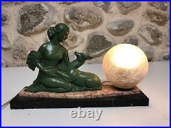 Lampe art deco 1930 femme régule patine bronze sur socle marbre Signe Balleste R