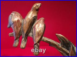 Lampe art deco 1930 groupe d'oiseaux bronze signé