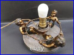 Lampe art deco 1930 ronde d'enfants métal régule doré et patine noire Bel état