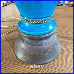 Lampe art déco Céramique Turquoise 1920 Floral bleu