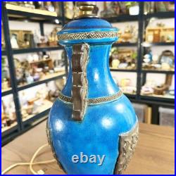 Lampe art déco Céramique Turquoise 1920 Floral bleu