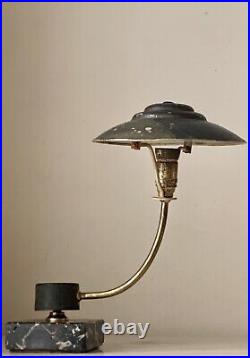 Lampe art deco champignon réflecteur Aluminium socle marbre laiton