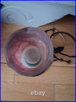 Lampe art deco fer forgé MULLER FRERES LUNEVILLE Tulipe en verre marmoréen