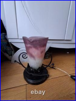 Lampe art deco fer forgé MULLER FRERES LUNEVILLE Tulipe en verre marmoréen
