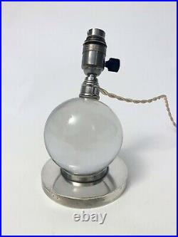 Lampe art deco moderniste boule cristal bronze nickelé Jacques Adnet Baccarat
