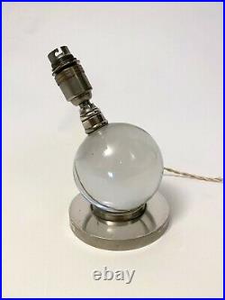 Lampe art deco moderniste boule cristal bronze nickelé Jacques Adnet Baccarat