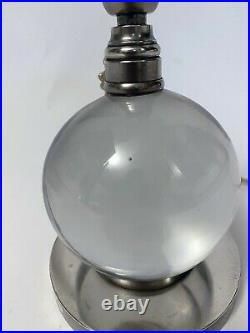 Lampe art deco moderniste boule cristal bronze nickelé Jacques Adnet Baccarat
