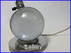 Lampe art deco moderniste boule cristal bronze nickelé Jacques Adnet Baccarat