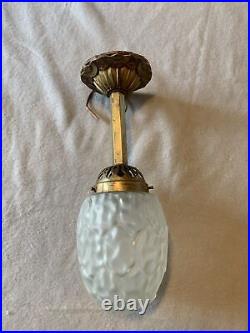 Lampe art déco obus en verre suspension plafonnier avec son support