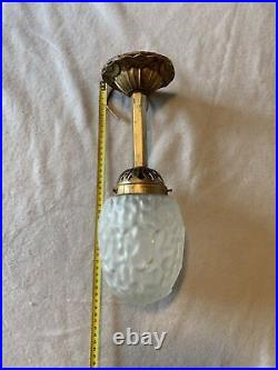 Lampe art déco obus en verre suspension plafonnier avec son support