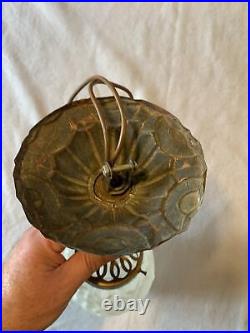 Lampe art déco obus en verre suspension plafonnier avec son support