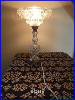 Lampe art deco pied boule cristal de boheme taille et laiton coupelle type ezan