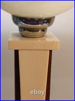 Lampe art deco style africain globe opalin bois vernis pas de marque