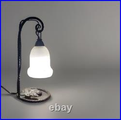 Lampe art deco vintage fer forgé potence tulipe pate de verre dlg Pierre Gilles