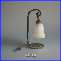 Lampe art deco vintage fer forgé potence tulipe pate de verre dlg Pierre Gilles