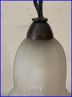 Lampe art deco vintage fer forgé potence tulipe pate de verre dlg Pierre Gilles