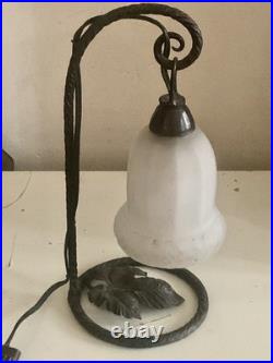 Lampe art deco vintage fer forgé potence tulipe pate de verre dlg Pierre Gilles