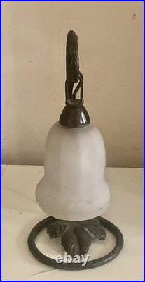 Lampe art deco vintage fer forgé potence tulipe pate de verre dlg Pierre Gilles