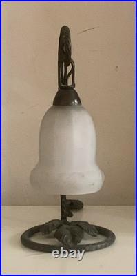 Lampe art deco vintage fer forgé potence tulipe pate de verre dlg Pierre Gilles
