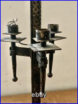 Lampe art deco vintage tripode fer forgé brutaliste ferronnerie d'art FERRO ARTE