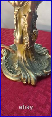 Lampe bronze art nouveau ancienne, style rocaille 44x22 abat jour verre s